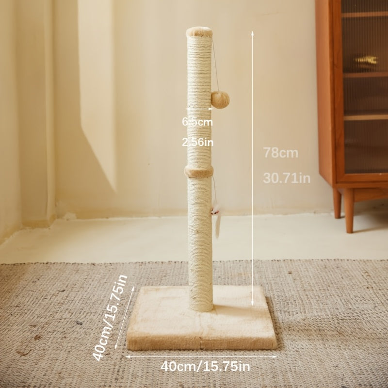Extra Thick Indoor Cat Scratching Post with Hanging Ball Toy - Durable Fiberboard Claw-Friendly Surface for Cats, Sturdy & Safe Design for Play and Relaxation, Cat Scratcher