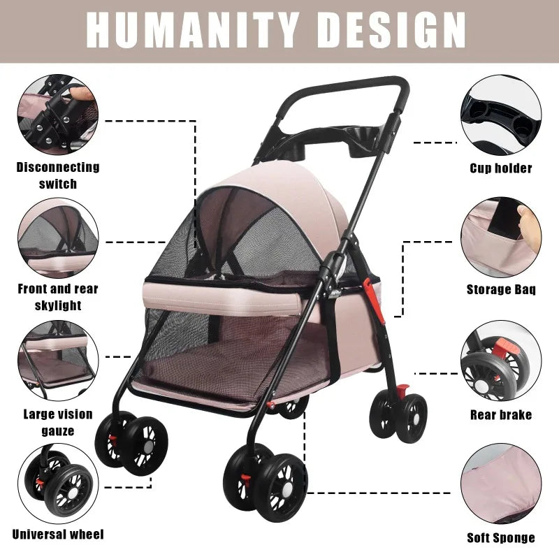 πΎ Pet Dog & Cat Stroller β Foldable Jogging Stroller with Removable Carrier & Cup Holder