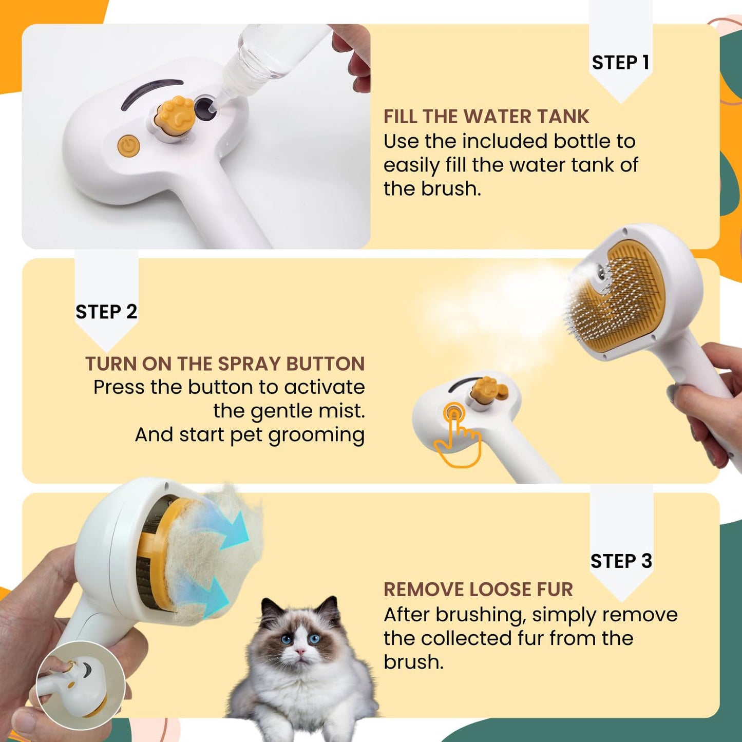 Water Brush for Dog Cat Mist Brush for Short Long Haired Dogs Cats Slicker Brush with Spray for Pet Grooming Cat Dog Steam Brush for Shedding