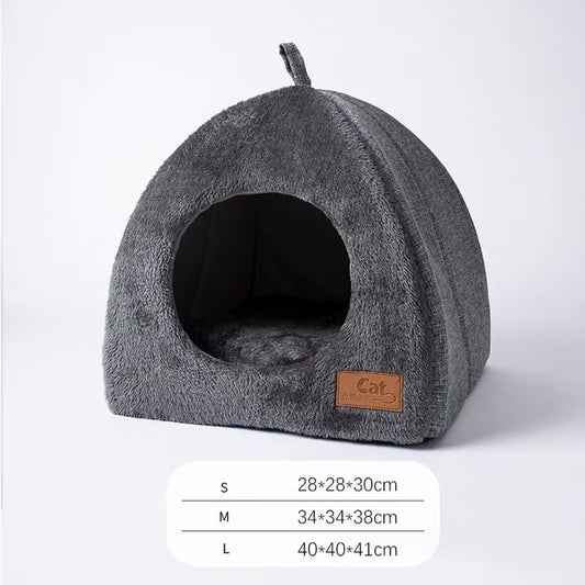 Cozy Triangle Cat Nest - Warm & Thickened Closed Cat Bed for Deep Sleep - Ideal Pet Tent for Cats & Small Dogs