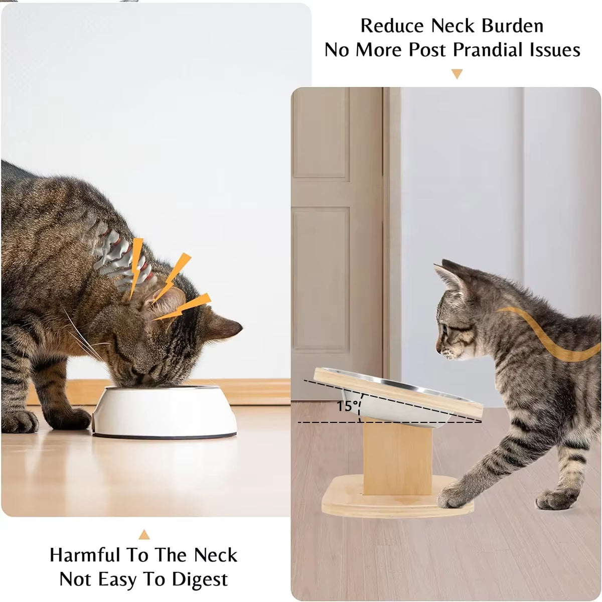 Elevated Cat Dog Bowls 15 Degrees Tilted Raised Cat Food Water Bowls Pet Bowls for Cats & Small Dog Wooden Dog Bowl Pet Supplies
