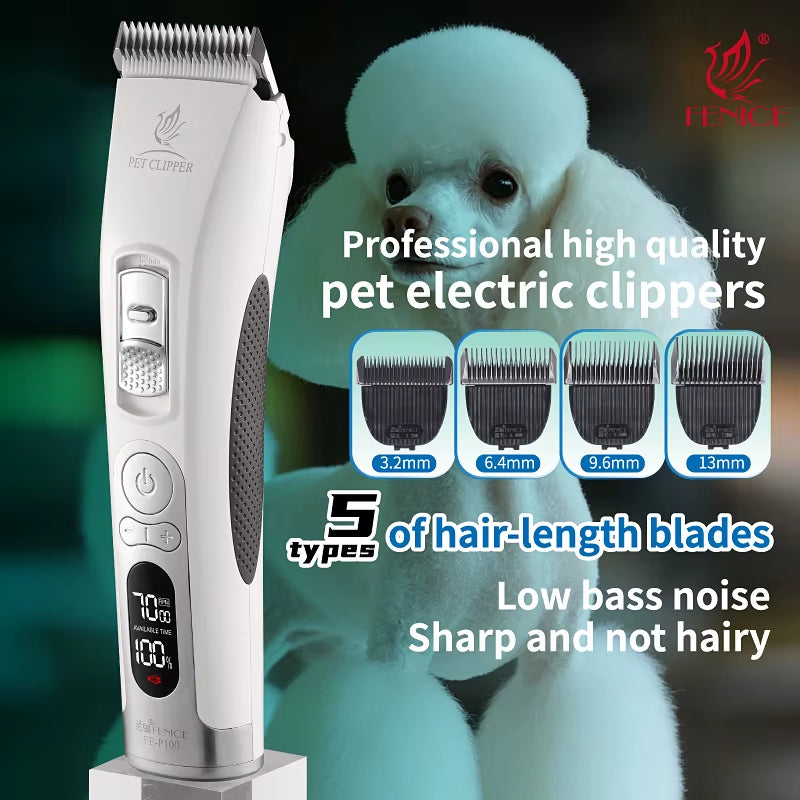 Fenice P100 Professional LCD Screen Dog Cat Clippers 4000Ma Electrical Grooming Trimmer and Blade Rechargeable Haircut Machine