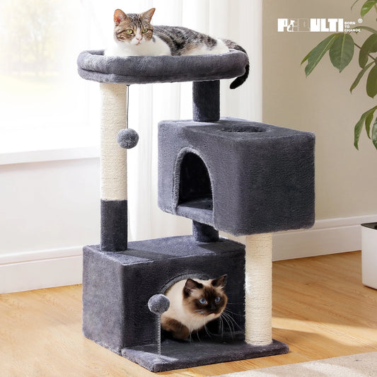 31.5" Modern Cat Tree Tower with Dual Large Condos for Kitten & Medium Size Cat Dark Gray