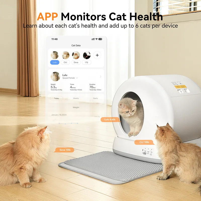 Upgraded Smart Automatic Cat Litter Box with Mat & Liner for Multi Cats, Advanced Safety System/Self Cleaning/Odor Control/App Control