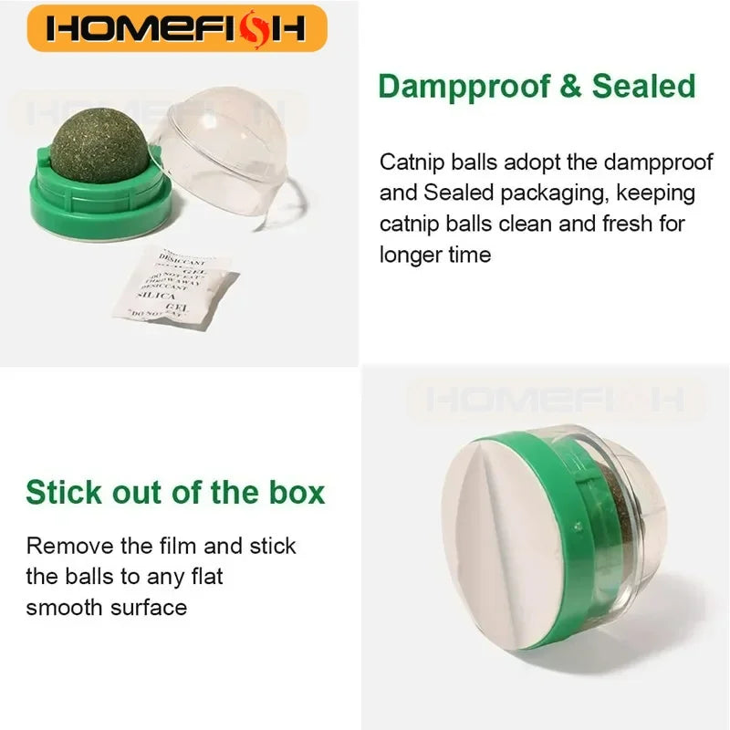 HOMEFISH Natural Catnip Cat Wall Stick-On Ball Toy Scratchers Treats Healthy Removes Balls to Promote Digestion Cat Grass Snack