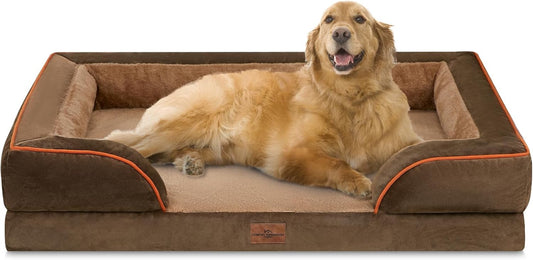 Orthopedic Dog Bed for Extra Large Dogs 42X30 Inch, Waterproof Supportive Egg Crate Foam XL Pet Bed with Removable Bolsters, Dog Couch with Washable Cover & Non-Slip Bottom, Brown