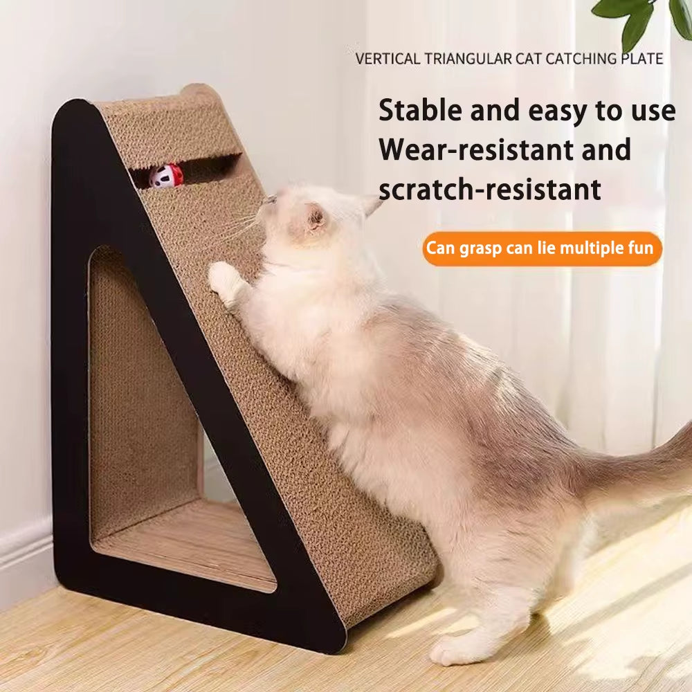Vertical Triangle Cat Scratching Board with Spinning Ball Vertical Triangle Cardboard Paw Toys for Indoor Cats