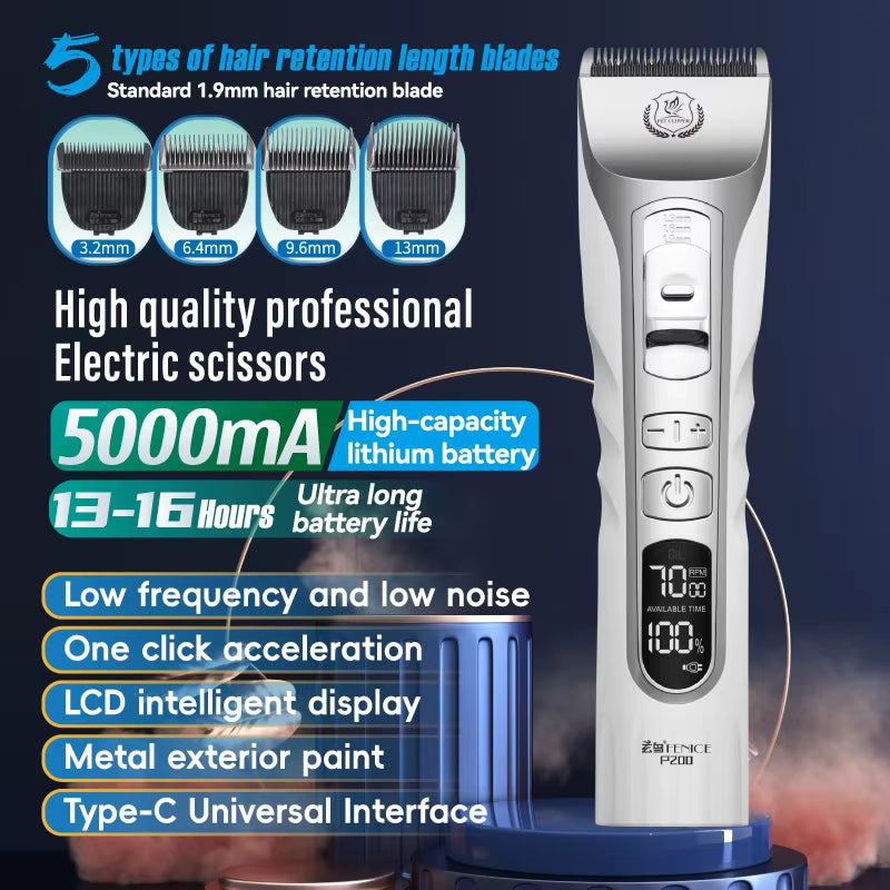 Fenice Dog Hair Cutting Machine Clippers Grooming Pet Animals Haircut Trimmer Shaver Set Pets Cordless Rechargeable Professional