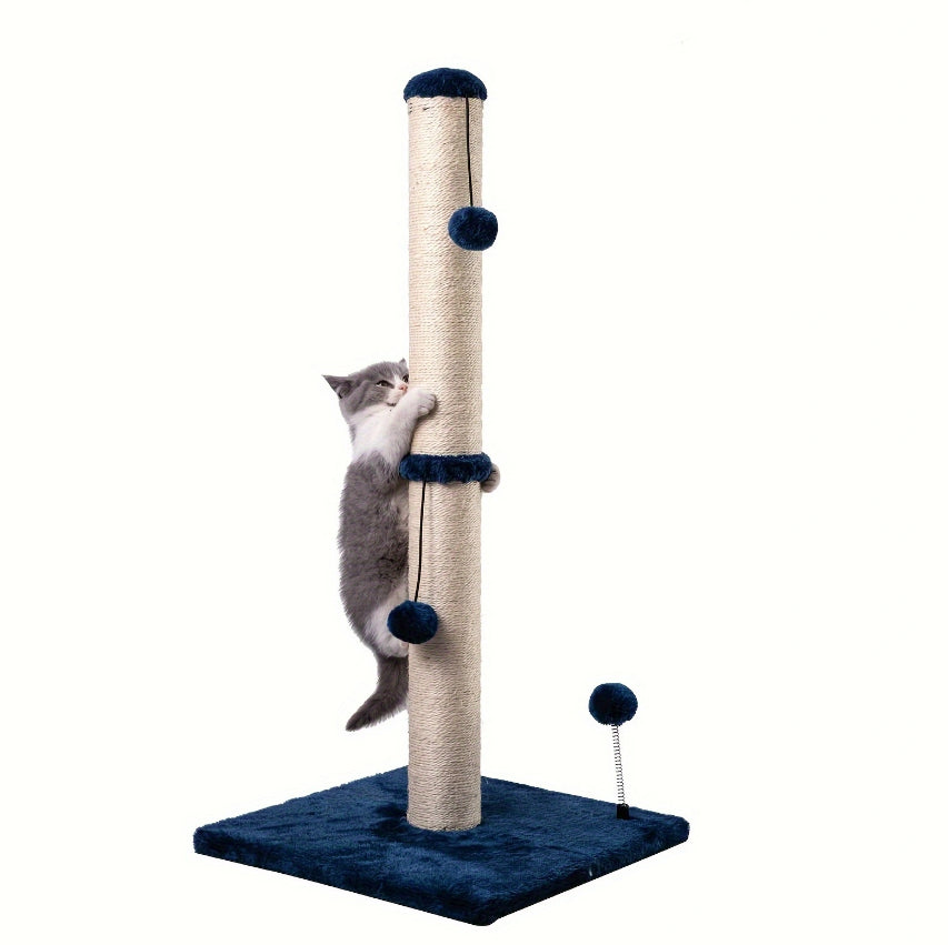 Extra Thick Indoor Cat Scratching Post with Hanging Ball Toy - Durable Fiberboard Claw-Friendly Surface for Cats, Sturdy & Safe Design for Play and Relaxation, Cat Scratcher