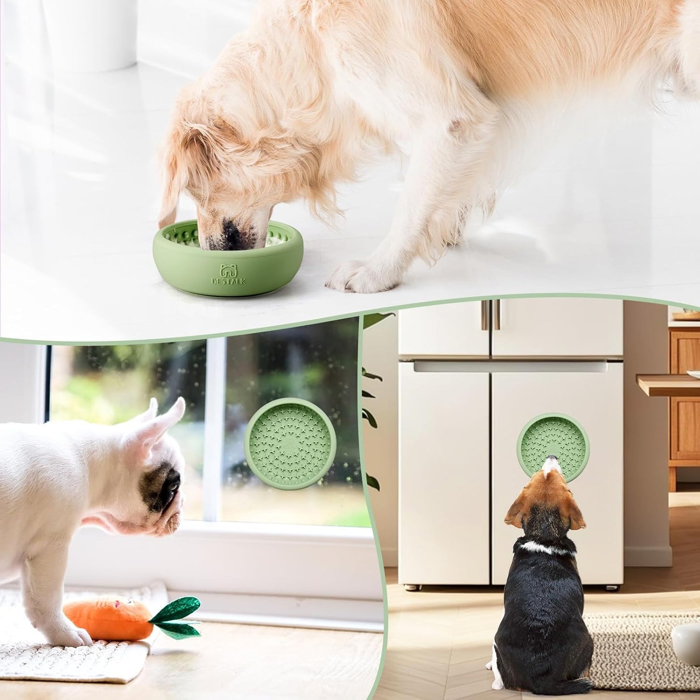 Dog Lick Bowl, Anxiety Relief Lick Mat for Dogs, Non-Slip Freeze Licking Bowl Enrichment Puzzle Feeder for Distraction, BPA Free Silicone, Dishwasher Safe (Green,S)