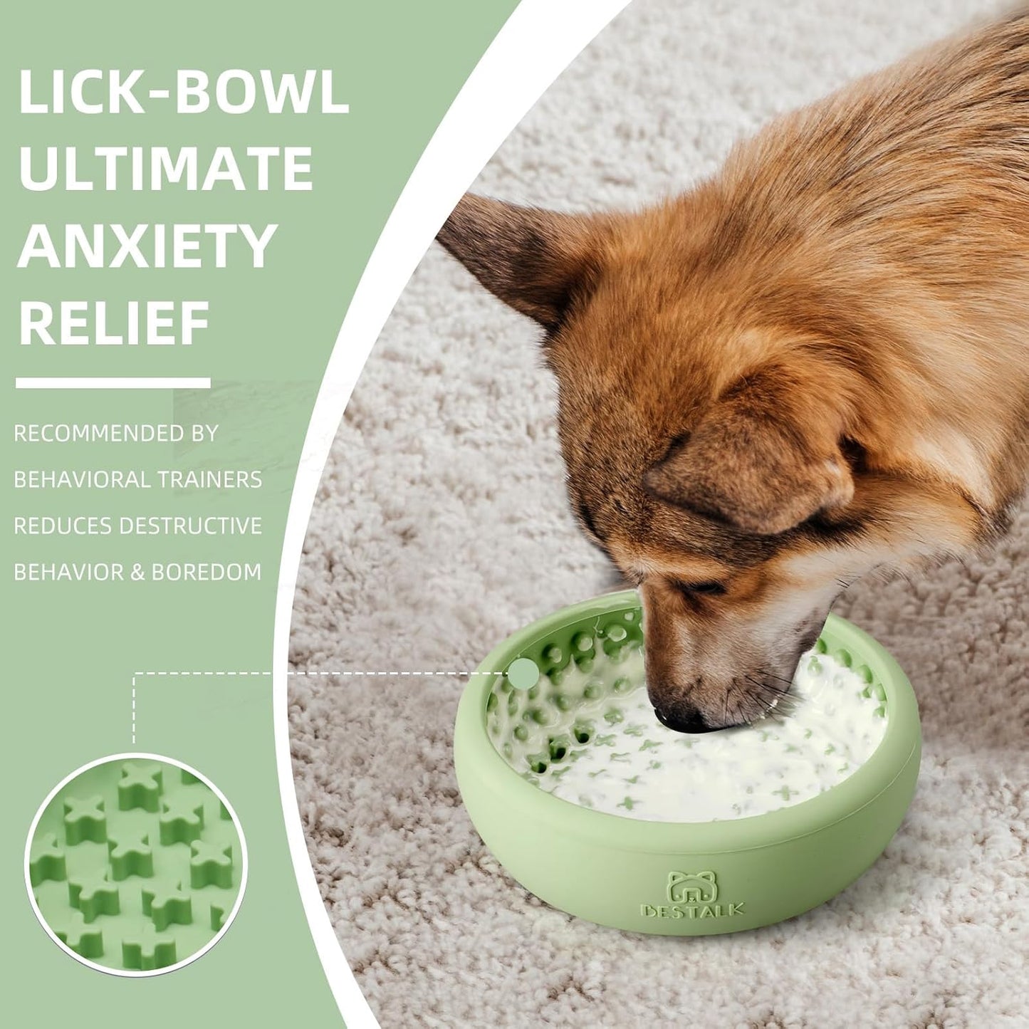 Dog Lick Bowl, Anxiety Relief Lick Mat for Dogs, Non-Slip Freeze Licking Bowl Enrichment Puzzle Feeder for Distraction, BPA Free Silicone, Dishwasher Safe (Green,S)