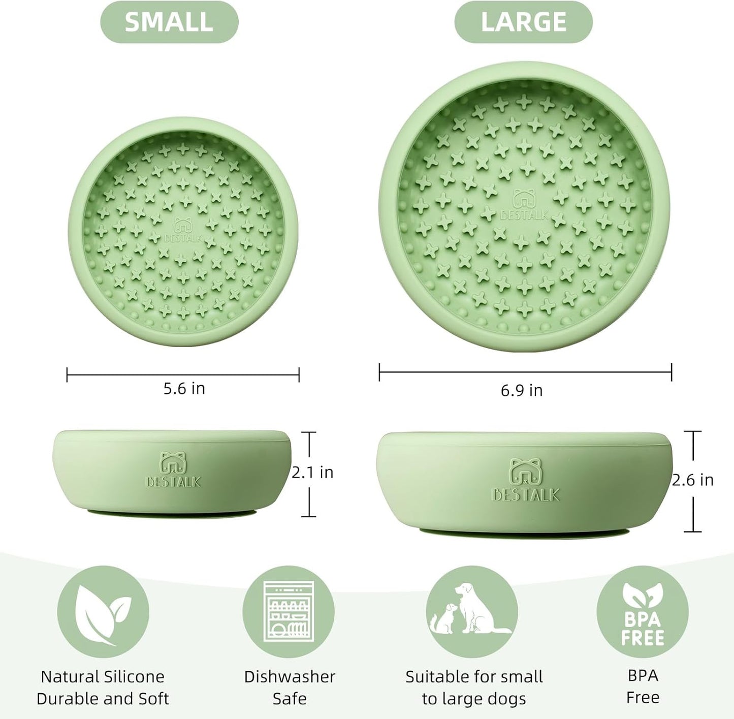 Dog Lick Bowl, Anxiety Relief Lick Mat for Dogs, Non-Slip Freeze Licking Bowl Enrichment Puzzle Feeder for Distraction, BPA Free Silicone, Dishwasher Safe (Green,S)