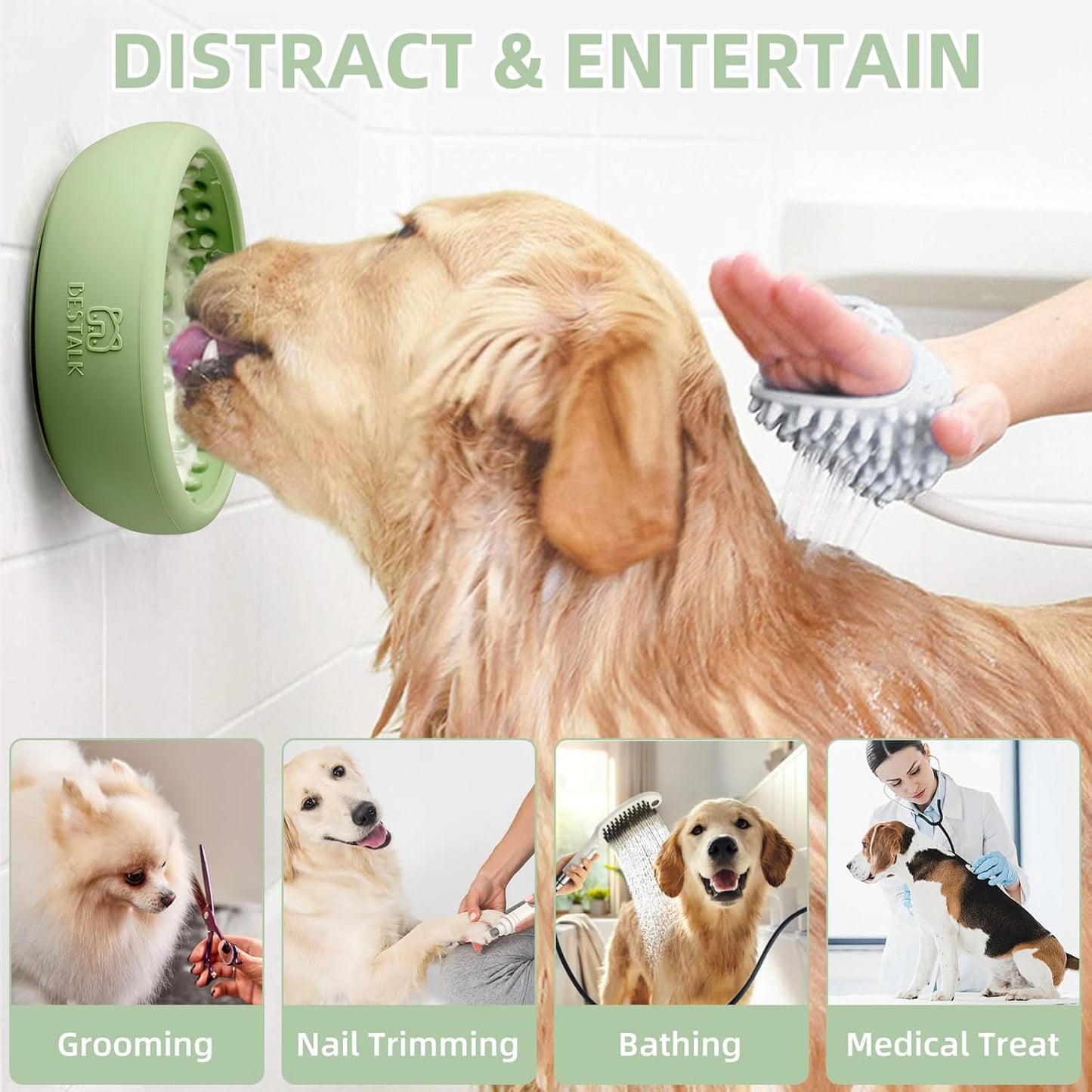 Dog Lick Bowl, Anxiety Relief Lick Mat for Dogs, Non-Slip Freeze Licking Bowl Enrichment Puzzle Feeder for Distraction, BPA Free Silicone, Dishwasher Safe (Green,S)