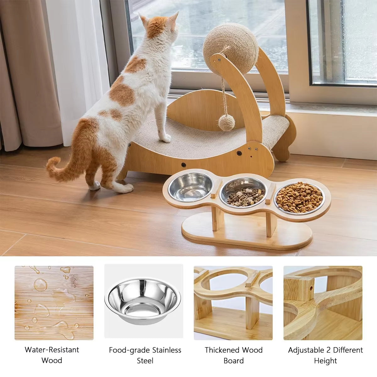 Elevated Cat Dog Bowls 15 Degrees Tilted Raised Cat Food Water Bowls Pet Bowls for Cats & Small Dog Wooden Dog Bowl Pet Supplies