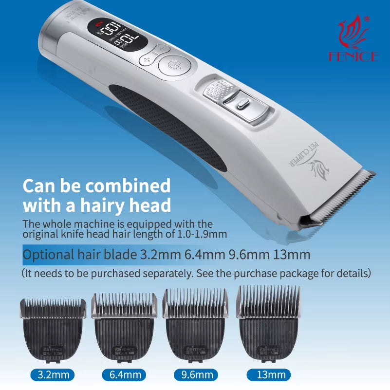 Fenice P100 Professional LCD Screen Dog Cat Clippers 4000Ma Electrical Grooming Trimmer and Blade Rechargeable Haircut Machine