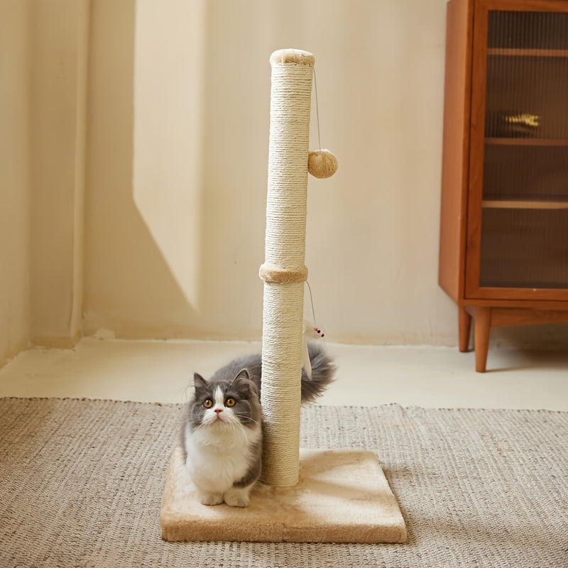 Extra Thick Indoor Cat Scratching Post with Hanging Ball Toy - Durable Fiberboard Claw-Friendly Surface for Cats, Sturdy & Safe Design for Play and Relaxation, Cat Scratcher