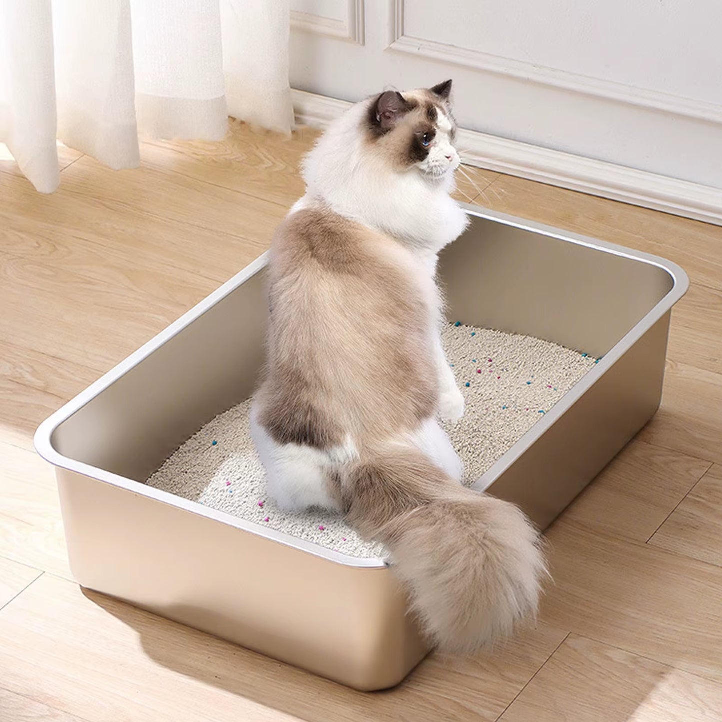 Stainless Steel Cat Litter Box for Big Cats,Small Stainless Steel Litter Box,Large Metal Cat Litter Box-Easy to Clean 고양이 화장실