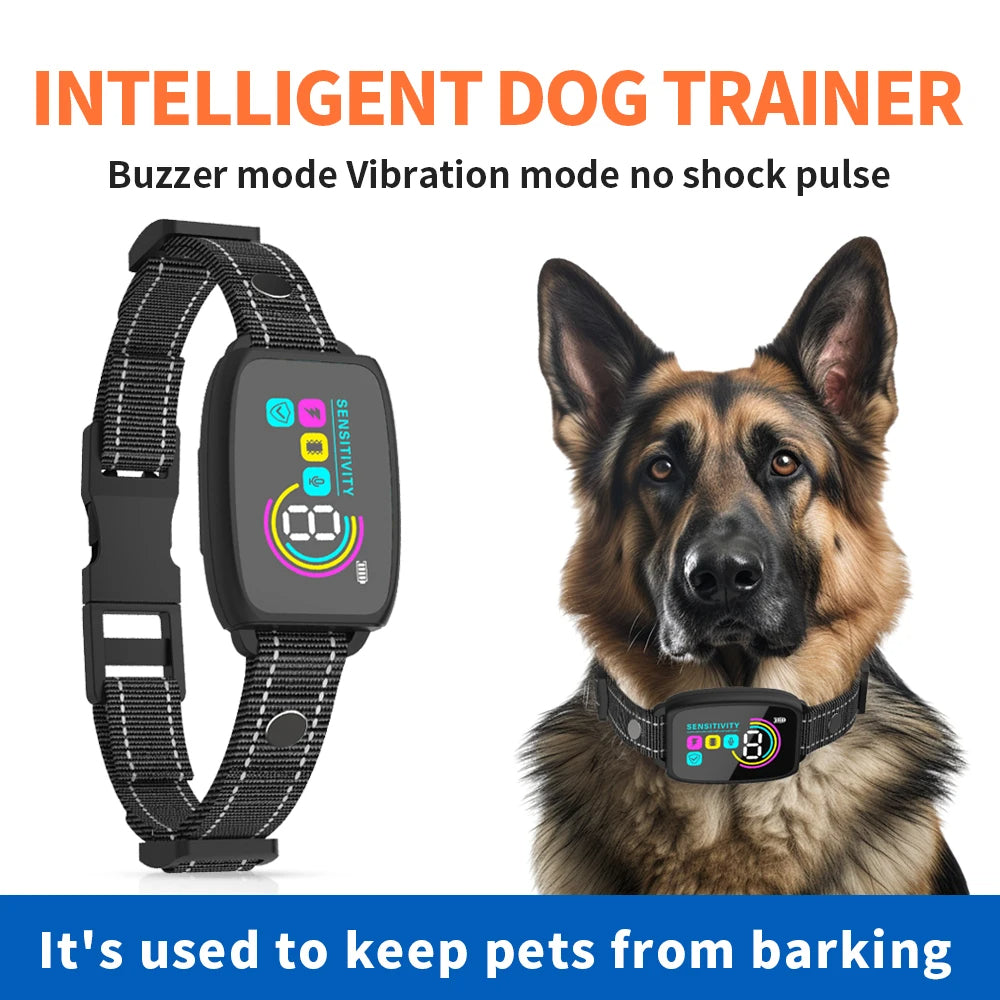Smart Automatic anti Barking Dog Collar Rechargeable Bark Stopper Stop Barking HD Digital Display IP67 Waterproof Collar for Dogs Pet Products
