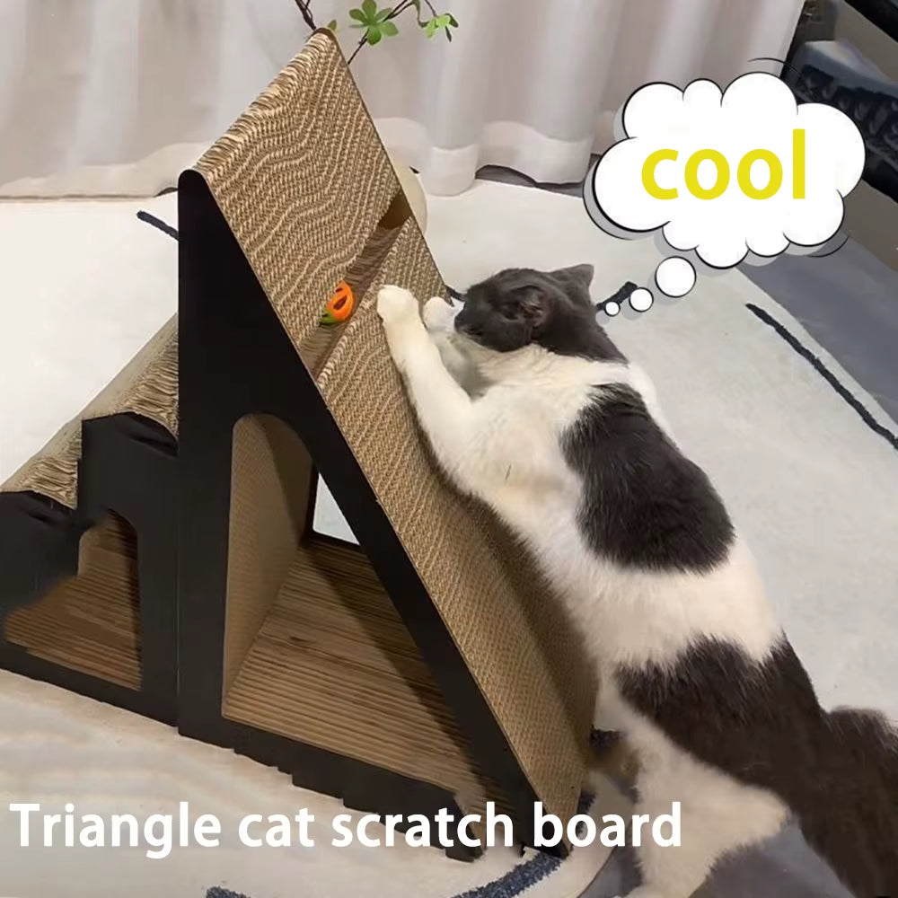 Vertical Triangle Cat Scratching Board with Spinning Ball Vertical Triangle Cardboard Paw Toys for Indoor Cats