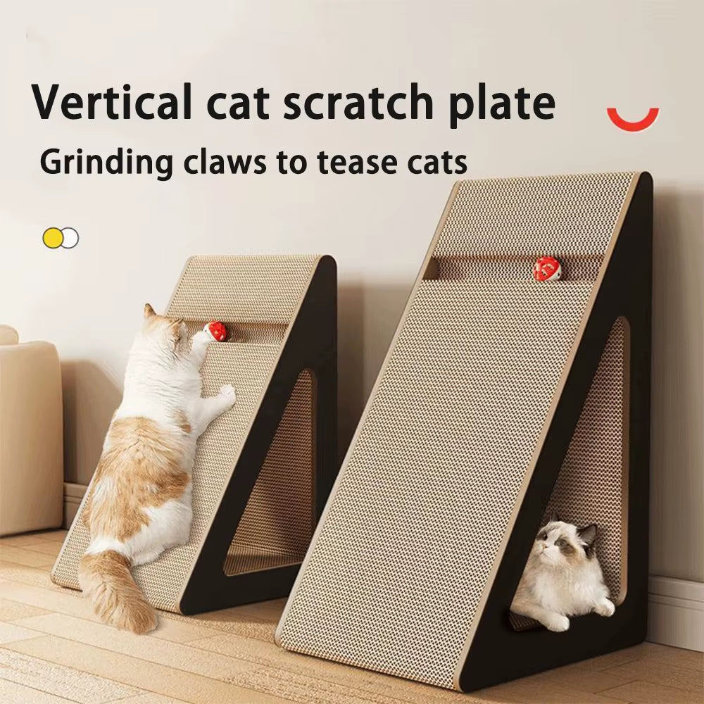 Vertical Triangle Cat Scratching Board with Spinning Ball Vertical Triangle Cardboard Paw Toys for Indoor Cats