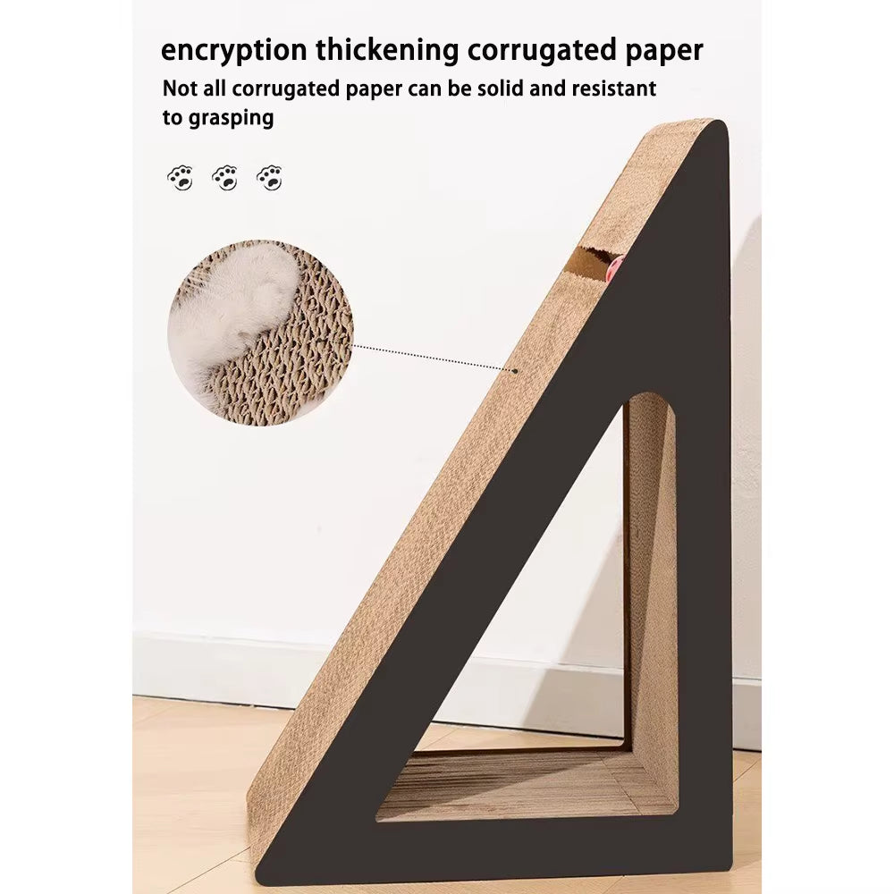 Vertical Triangle Cat Scratching Board with Spinning Ball Vertical Triangle Cardboard Paw Toys for Indoor Cats