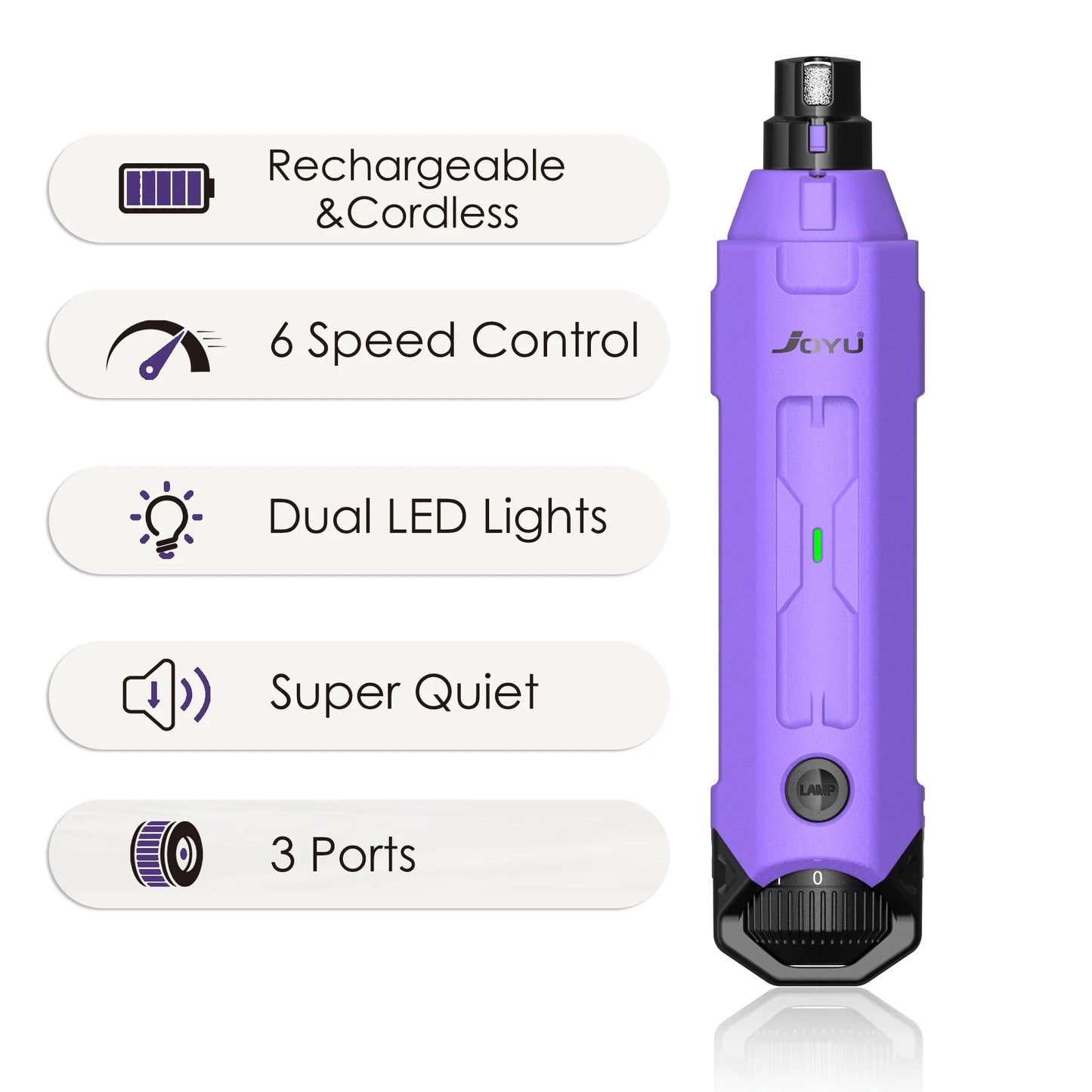 6-Speed Dog Nail Grinder Enhanced Pet Nail Grinder Super Quiet Rechargeable Electric Dog Nail Trimmer Painless Paws Grooming