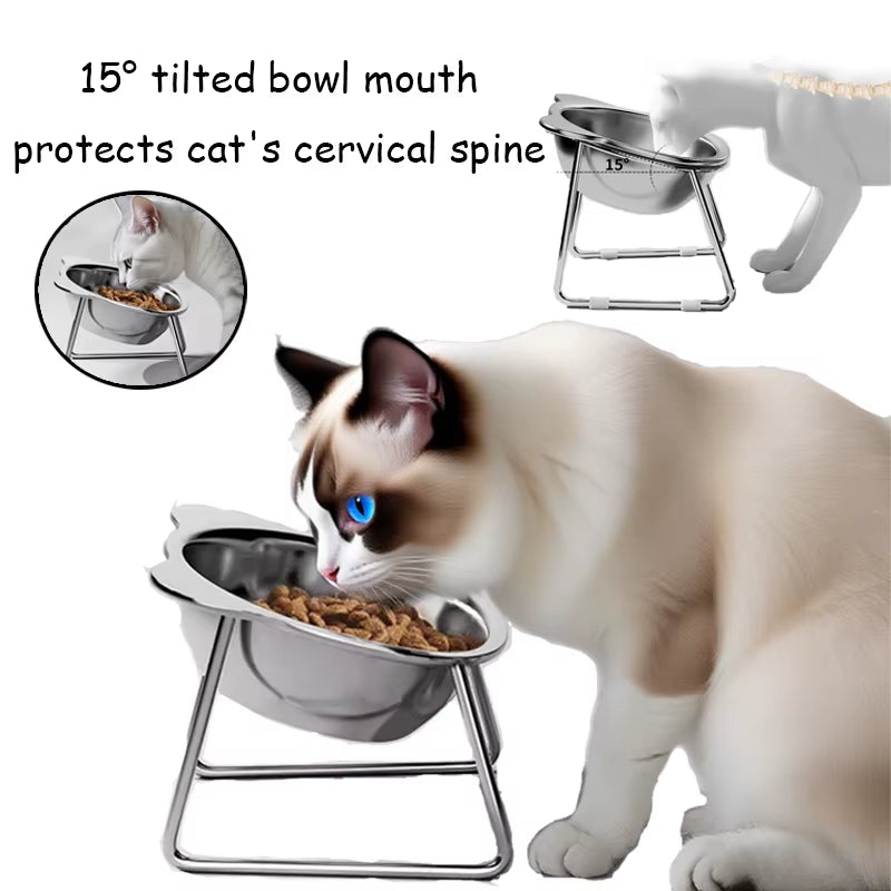 15° Tilted Cat Bowl, Elevated Cat Bowls - for Small Cats/Dogs,Indoor Stainless Steel Anti-Vomiting Pet Bowls,Spine Friendly
