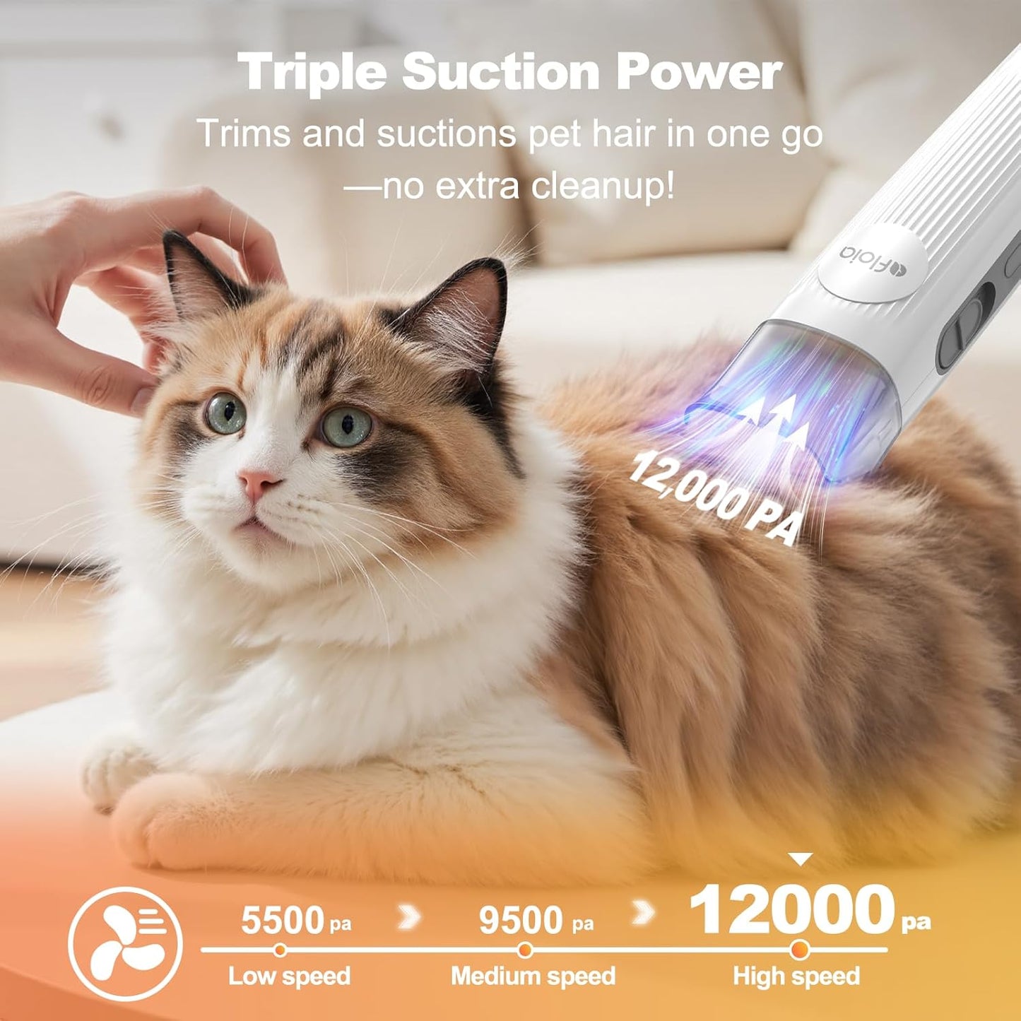 6-In-1 Dog Grooming Kit, Pet Grooming Vacuum for Shedding, Dog Hair Vacuum with Clipper Nail Trimmer Grinder, Pet Brush Groomer at Home, Low Noise Cats Hair Remover, 1.5L Dust Cup, White