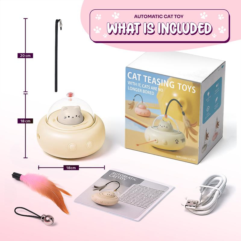Smart Interactive Cat Toy, Automatic Self-Activating Moving Cat Toy with Feather, Lazer Light, and Energy-Saving Features – Perfect for Bored Cats, Fun Interactive Play (Beige)