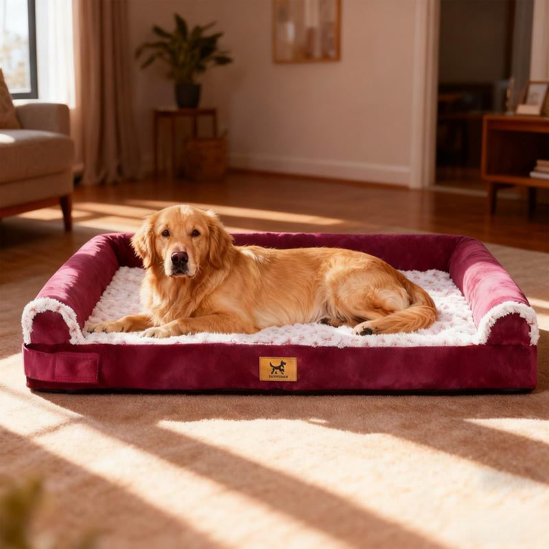 Extra Large Orthopedic Memory Foam Dog Bed - Waterproof Bolster Couch with Removable Washable Cover for Large Dogs - Perfect Gift for Your Furry Friend