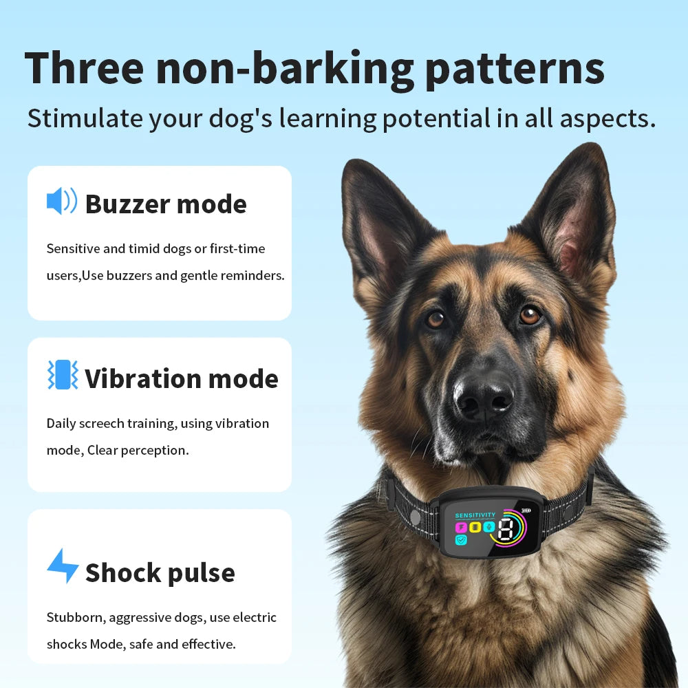 Smart Automatic anti Barking Dog Collar Rechargeable Bark Stopper Stop Barking HD Digital Display IP67 Waterproof Collar for Dogs Pet Products