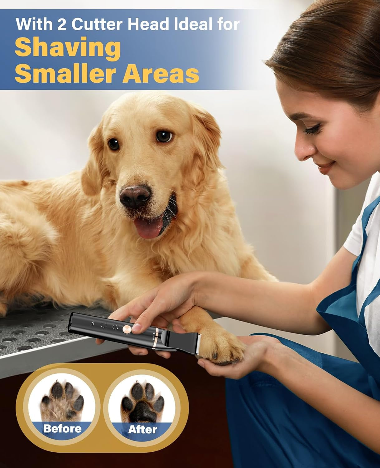 Dog Grooming Kit for Heavy Thick Hair&Coats/Low Noise Rechargeable Cordless Waterproof Dog Clippers for Grooming Animals&Pets/Pet Shaver with Stainless Steel Blade and Paw Trimmer