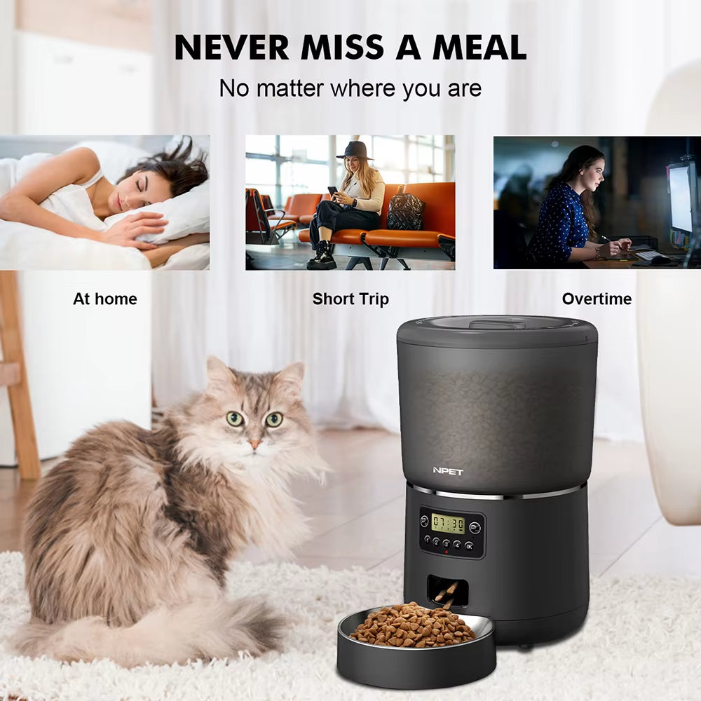 NPET 4L Smart Automatic Pet Feeder - Customizable Portion Control for Cats and Dogs with Stainless Steel Bowl