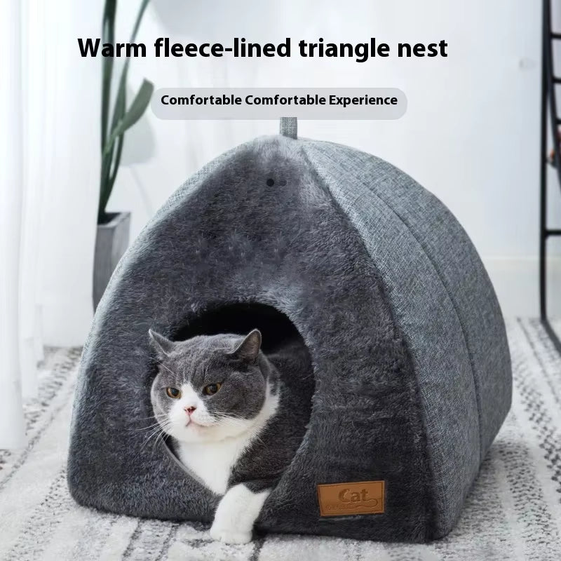Cozy Triangle Cat Nest - Warm & Thickened Closed Cat Bed for Deep Sleep - Ideal Pet Tent for Cats & Small Dogs