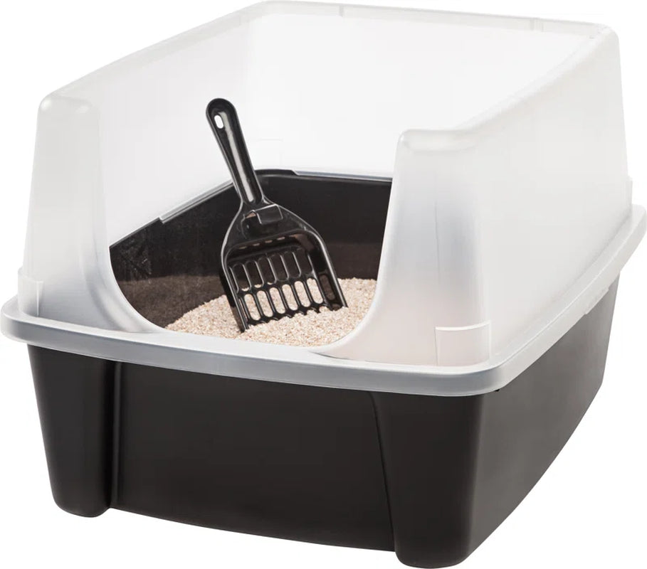 Open-Top Plastic Cat Litter Box with Shield with Scoop