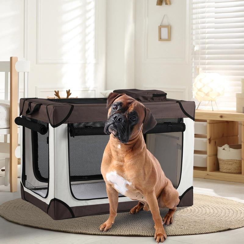 Yitahome Collapsible Dog Crate, 42 Inch Portable Travel Dog Crate, 4-Door Folding Soft Dog Kennel with Breathable Mesh Windows & Soft Mat，Indoor & Outdoor Use