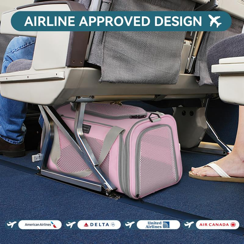 [5-Year Warranty] PETSFIT Cat Carrier, Pet Carrier Airline Approved, Cat Travel Carrier for Small and Medium Cats under 12 Lbs, Soft Sided Kitten Carrier with Cozy Extendable Mat, Cat Carrier Bag, Pink