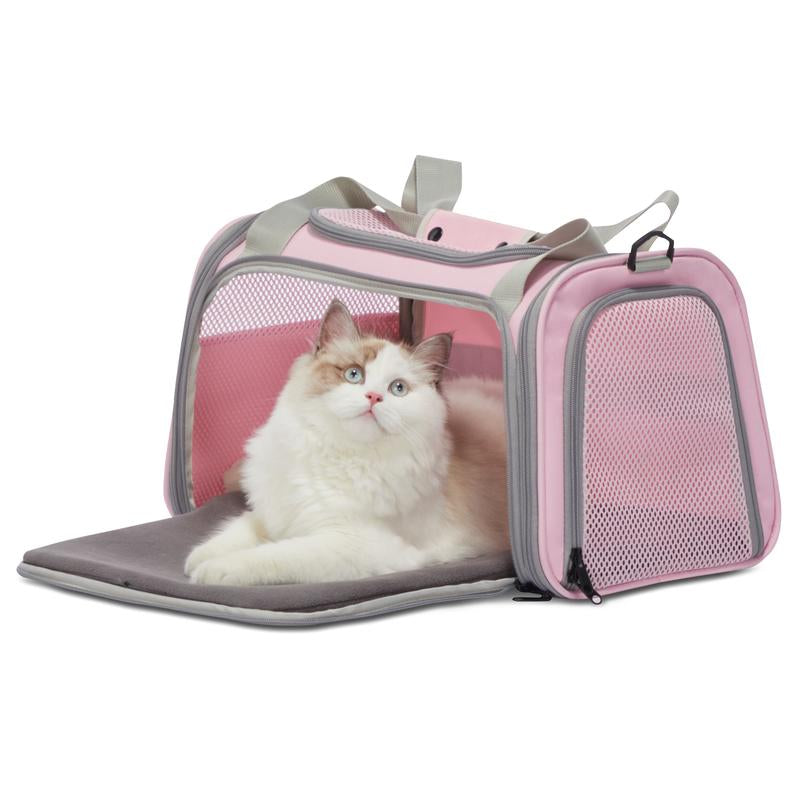 [5-Year Warranty] PETSFIT Cat Carrier, Pet Carrier Airline Approved, Cat Travel Carrier for Small and Medium Cats under 12 Lbs, Soft Sided Kitten Carrier with Cozy Extendable Mat, Cat Carrier Bag, Pink