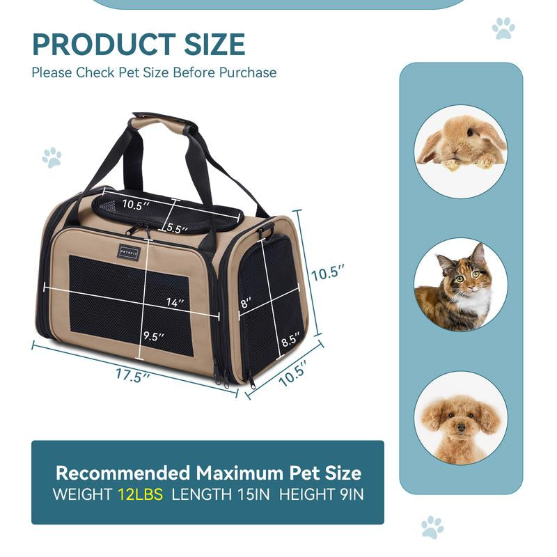 [5-Year Warranty] PETSFIT Cat Carrier, Pet Carrier Airline Approved, Cat Travel Carrier for Small and Medium Cats under 12 Lbs, Soft Sided Kitten Carrier with Cozy Extendable Mat, Cat Carrier Bag, Pink
