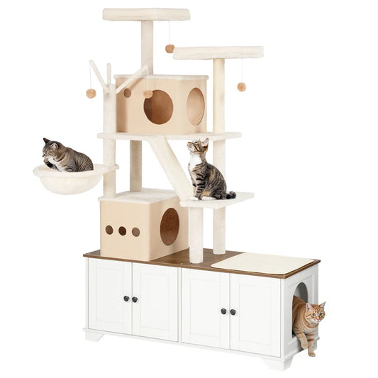 45.3"L X 68.9"H Cat Tree with Double Litter Box Enclosure