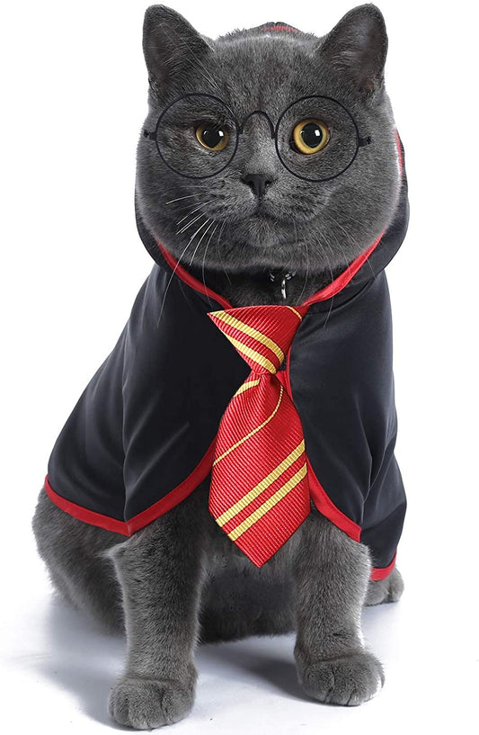 Anime-Inspired Cat Halloween Costume - Wizard-Themed Pet Outfit for Small Dogs and Kittens (Large, Red)