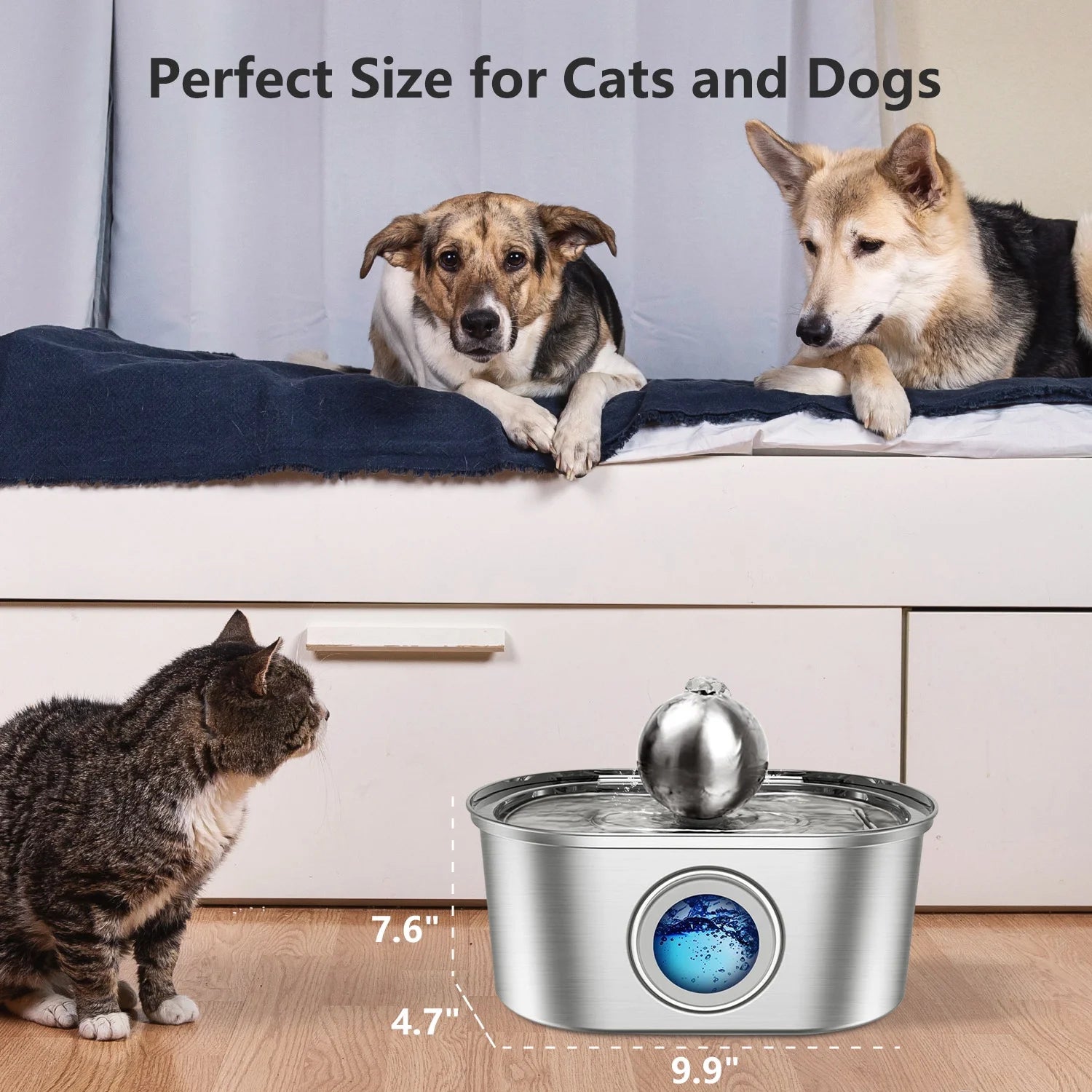 Cat Water Fountain, 108 Fl Oz / 3.2 L Stainless Steel Pet Water Fountain Cat Dog Automatic Water Dispenser for Pets