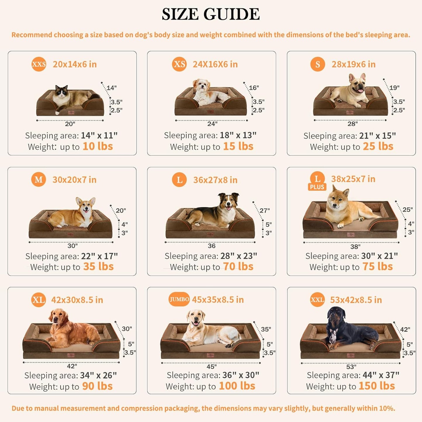 Orthopedic Dog Bed for Extra Large Dogs 42X30 Inch, Waterproof Supportive Egg Crate Foam XL Pet Bed with Removable Bolsters, Dog Couch with Washable Cover & Non-Slip Bottom, Brown