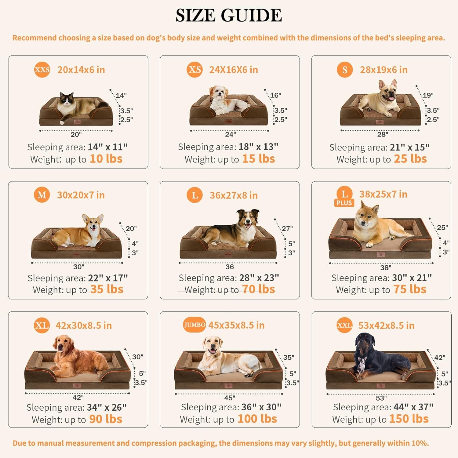 Orthopedic Dog Bed for Extra Large Dogs 42X30 Inch, Waterproof Supportive Egg Crate Foam XL Pet Bed with Removable Bolsters, Dog Couch with Washable Cover & Non-Slip Bottom, Brown