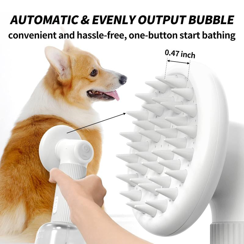 Uahpet Auto-Foaming Dog Bath Brush, No Pre-Wetting Dog Shampoo Brush with Soap Dispenser, a Button Lather up Bath Brush for Dogs Cats, Wireless Pet Bath Brush Scrubber Suds up Dense Foam Quickly