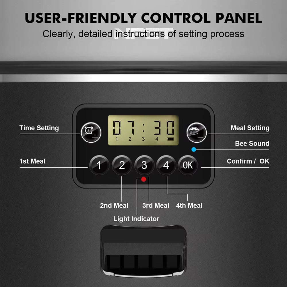 NPET 4L Smart Automatic Pet Feeder - Customizable Portion Control for Cats and Dogs with Stainless Steel Bowl