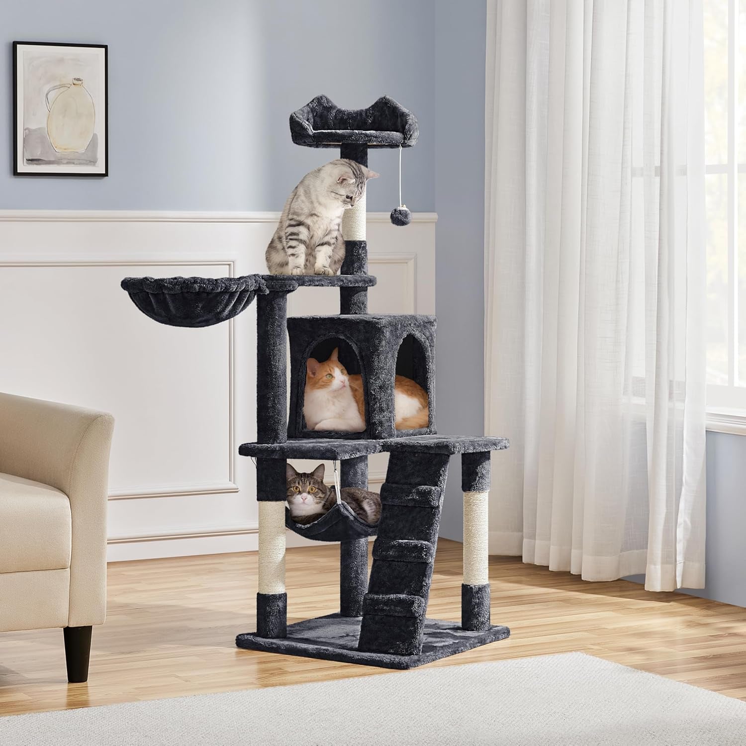 54In Cat Tree Cat Tower as Activity Center, Indoor Cats and Kittens Playing House with Funny Hammock Basket Scratching Post