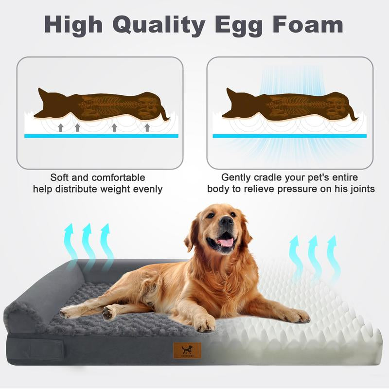 Extra Large Orthopedic Memory Foam Dog Bed - Waterproof Bolster Couch with Removable Washable Cover for Large Dogs - Perfect Gift for Your Furry Friend