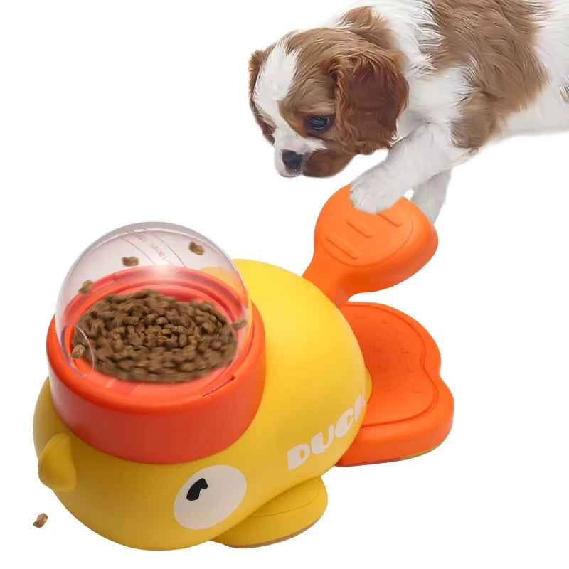 Cartoon Duck Design Automatic Dog & Cat Food Dispenser - Fun Anti-Slip Snack Puzzle Feeder for Pets