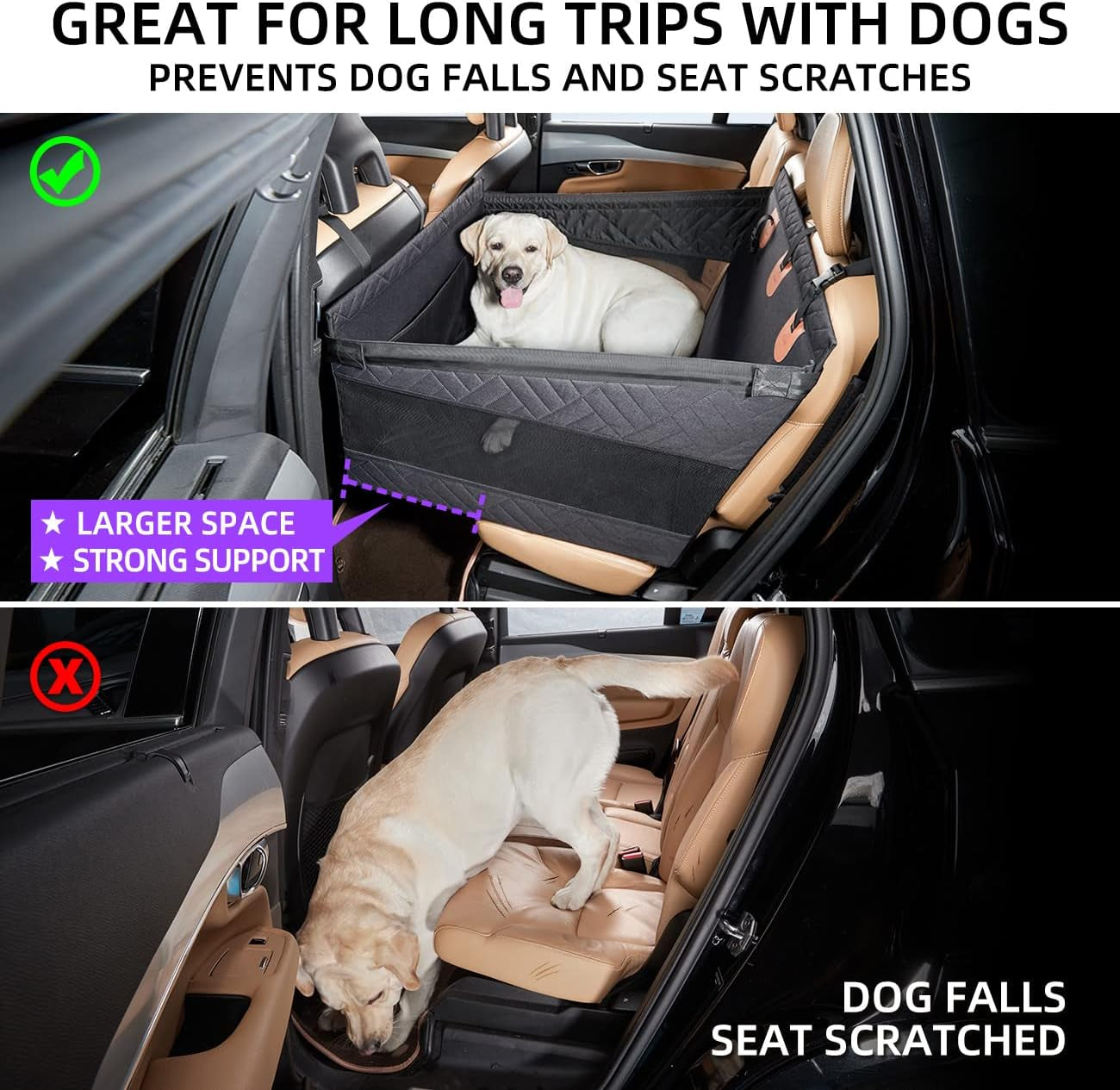 Large Dog Car Seat,Back Seat Extender for Dogs,Waterproof Medium Dog Seat Cover for Backseat, Pet Bed for Car Hammock(Black-L)